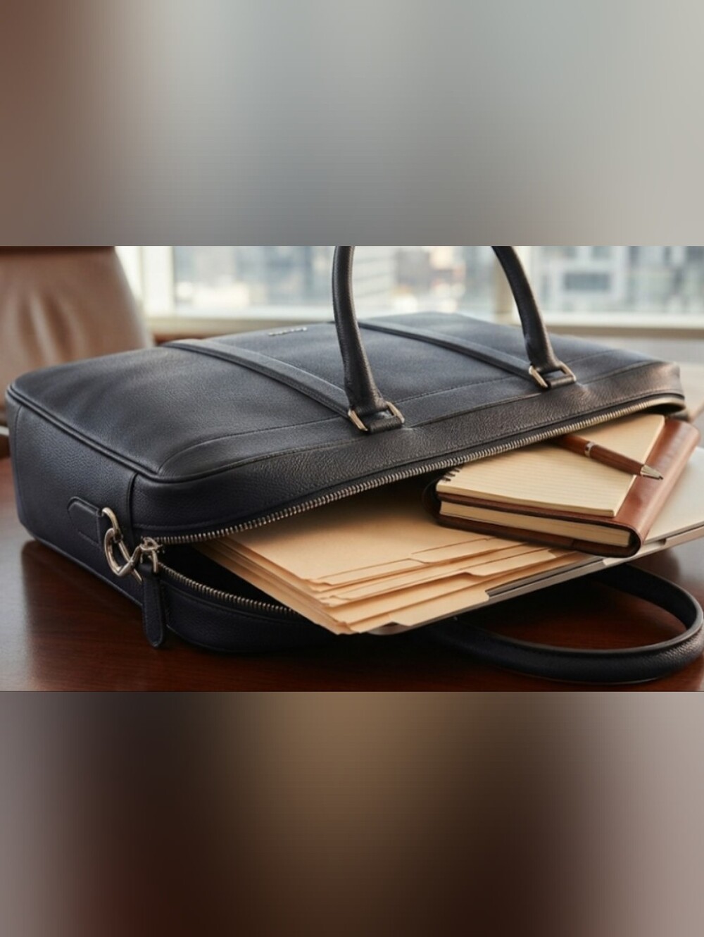 Coach Men's Navy Crossgrain Leather Briefcase 17" Laptop Bag Work Portfolio Stra - Picture 11 of 11